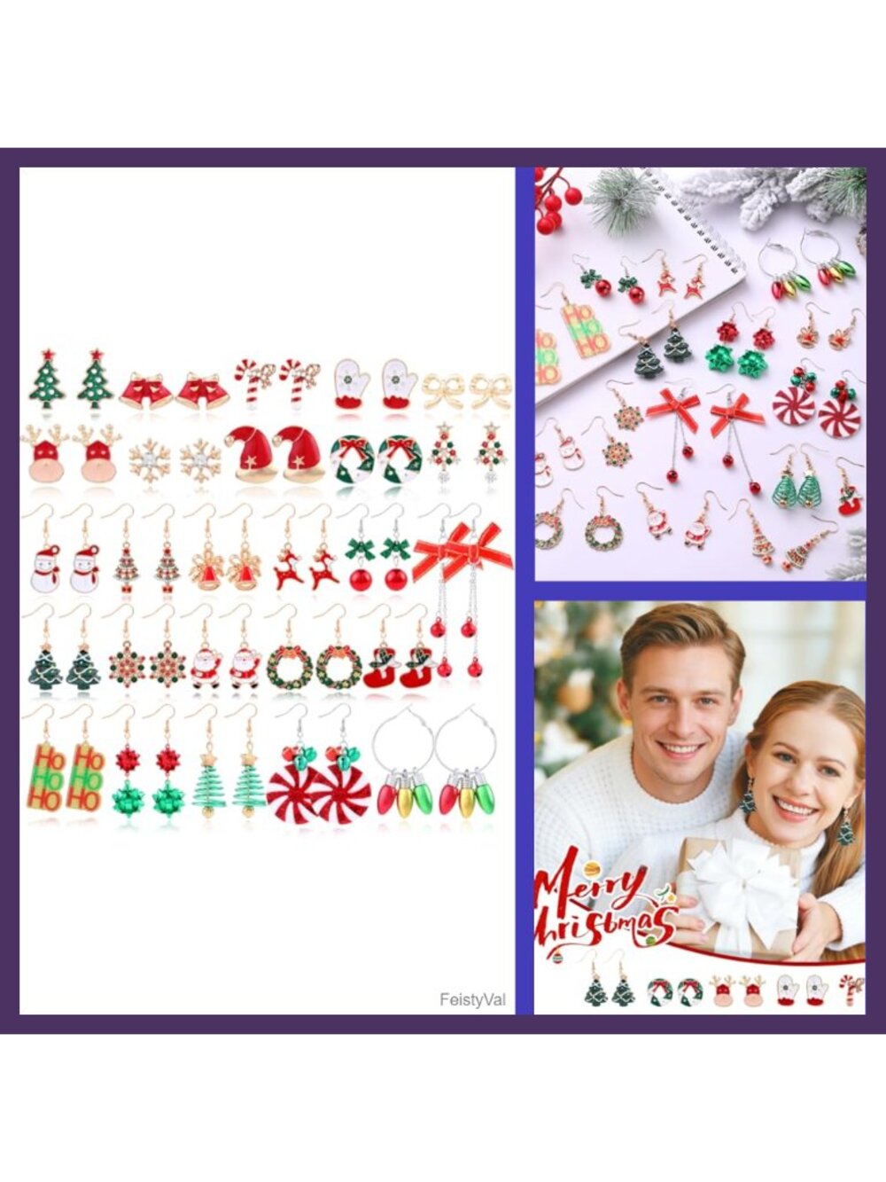 26 Pairs Christmas Earrings Dangle & Stud Set Alloy Holiday Jewelry Gift